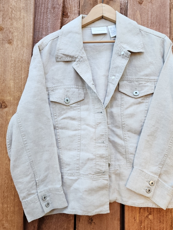 Liz Claiborne Jackets & Blazers - Liz Claiborne 100% Linen Floral Embroidered Trucker Jacket Beige L Cottagecore